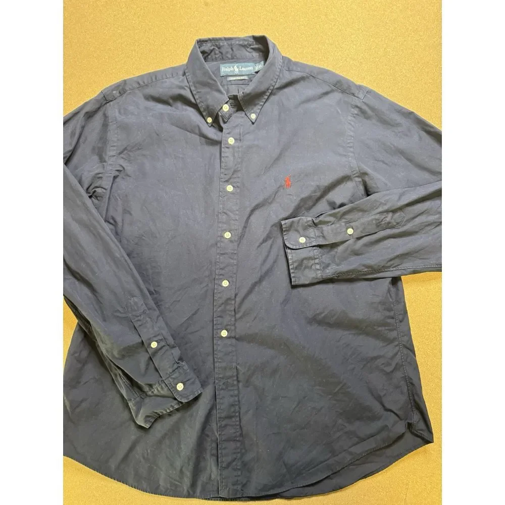 Polo‎ Ralph Lauren Men's Custom fit Shirt Navy Blue Size XL Custom Fit